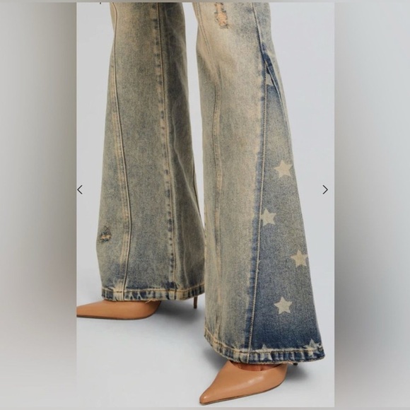 NEW Retrofete dream western denim flare pants with stars US25 - Picture 3 of 10
